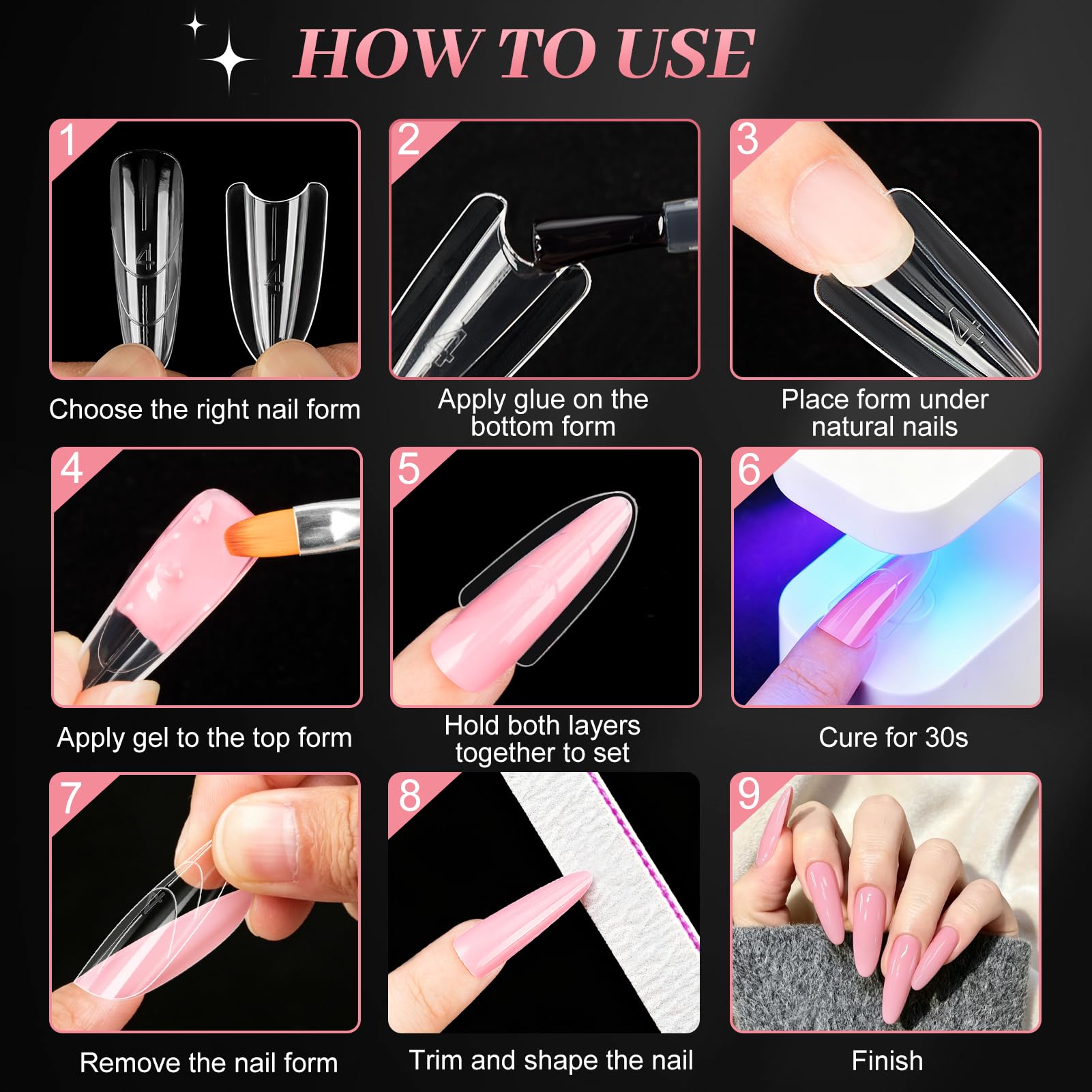Kiiwah 240 sztuk Sandwich Dual Forms Paznokcie, Wielokrotnego użytku formy do paznokci do budowy paznokci z żelu, akrylowo-poliżelowa forma do paznokci Sandwich do manicure w domu i salonie