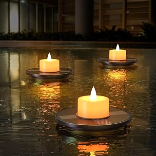 uuffoo Solar Floating Pool Candle Lights, 3-Pack Solar-Powered Small Floating Candles Outdoor Tealights for Ponds, Spas, Patio, Backyard, Hot Tub, Garden Parties