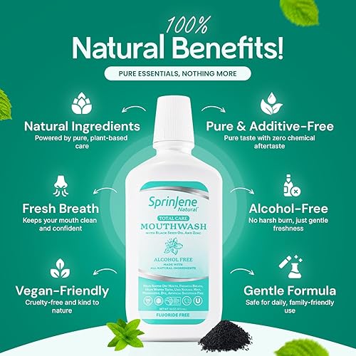 Miniatura 2 de SprinJene Enjuague bucal sin alcohol con xilitol, enjuague bucal natural sin flúor para boca seca, blanqueamiento y aliento fresco, fórmula