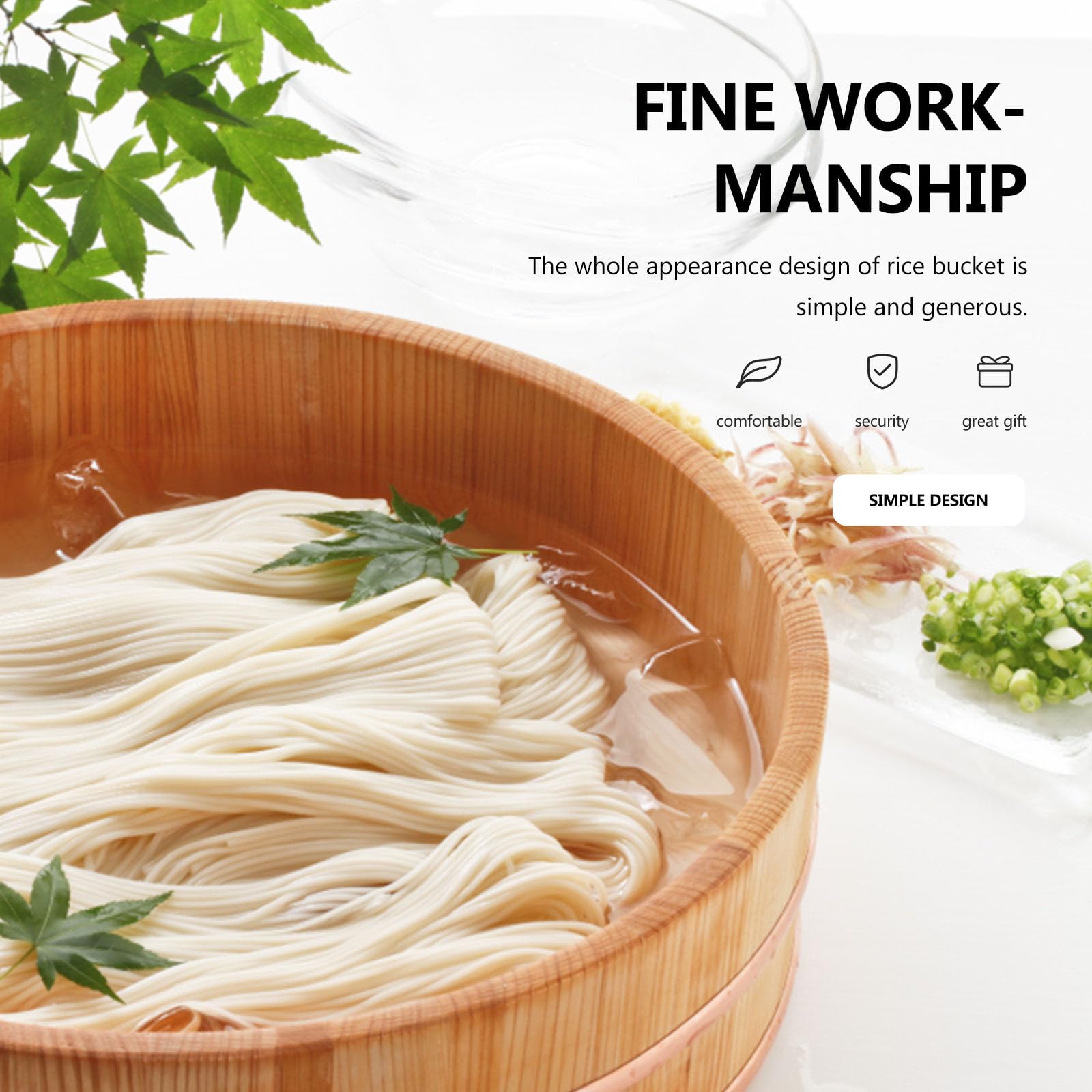 Cubo de Madera Natural para Sushi de 25 Cm, Barril Redondo para Arroz Japonés, Recipiente para Servir y Mezclar Alimentos en Cocina y Restaurante