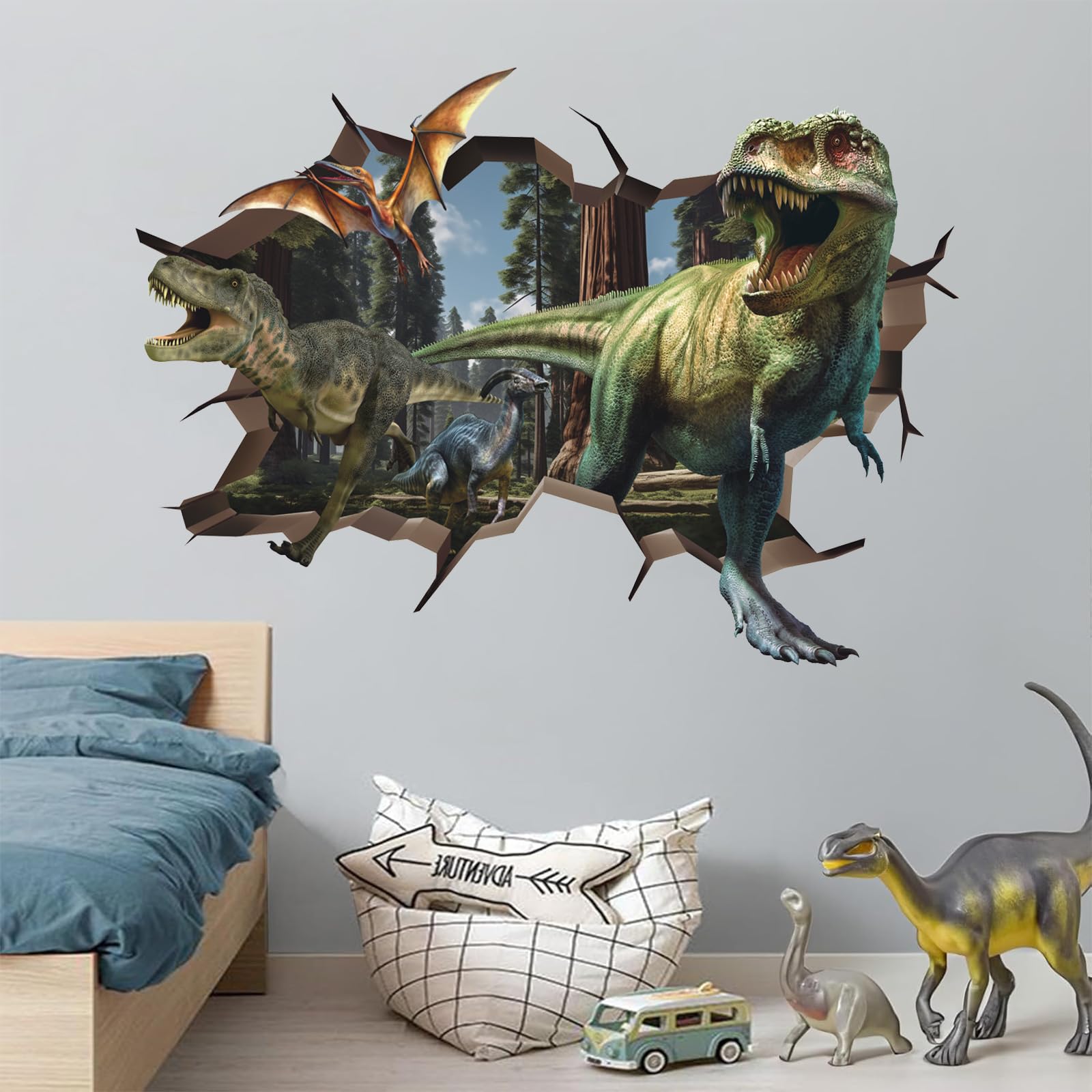 ANHUIB 3D Dinosaur Wall Stickers for Boys Bedroom,Large Dinosaur Wall Art Decals,Kid Bedroom Wall Decals,Animal Stickers for Children’s Room Bedroom Nursery Playroom Wall Decor