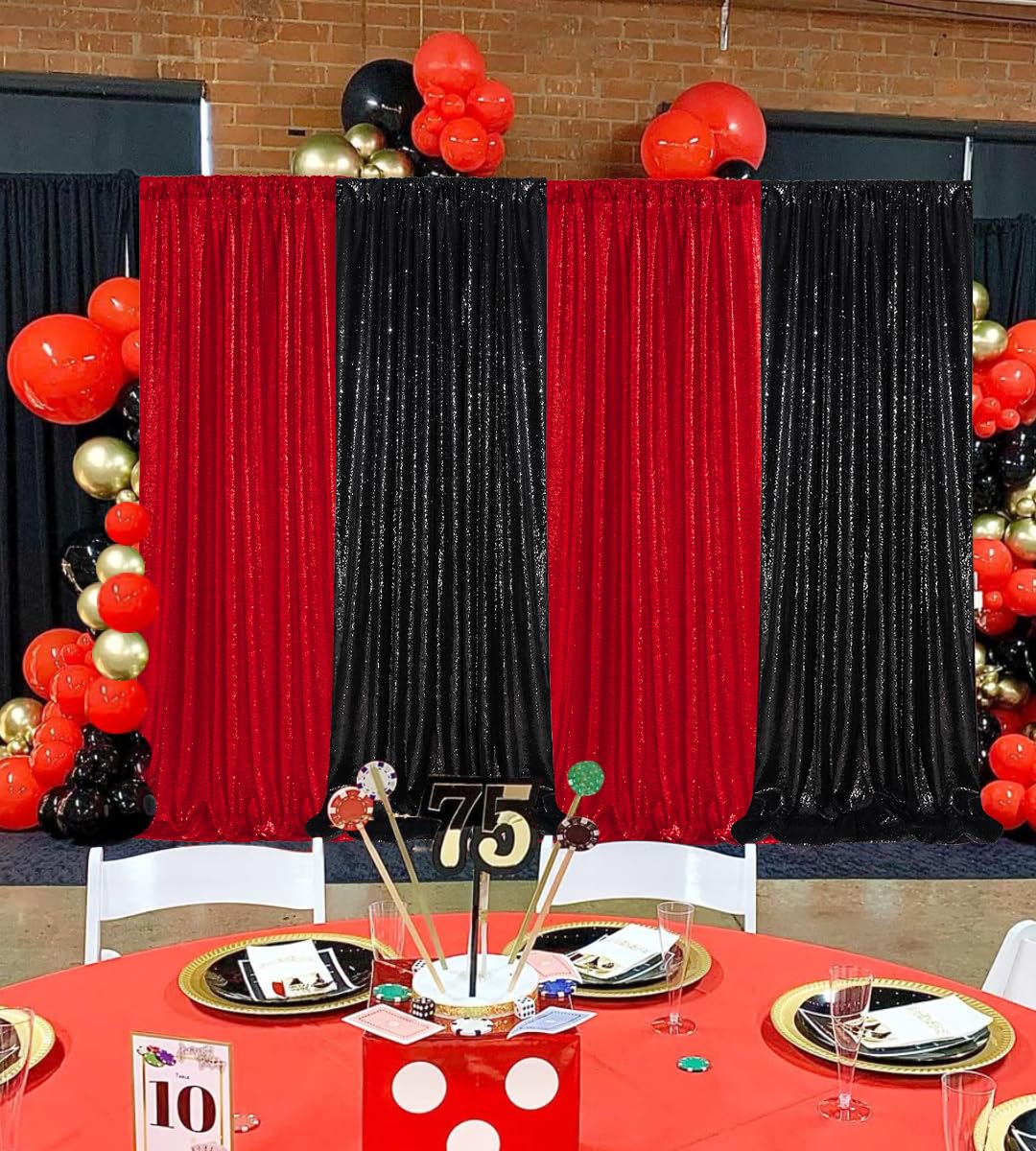 Rouge Fond Photo Toile de Fond Photo à Paillettes 60 x 240 cm, Lot de 2 Fond Photo Fête pour Fête Mariages Photos Toile de Fond d’Anniversaire Décoration Scintillante de Fête