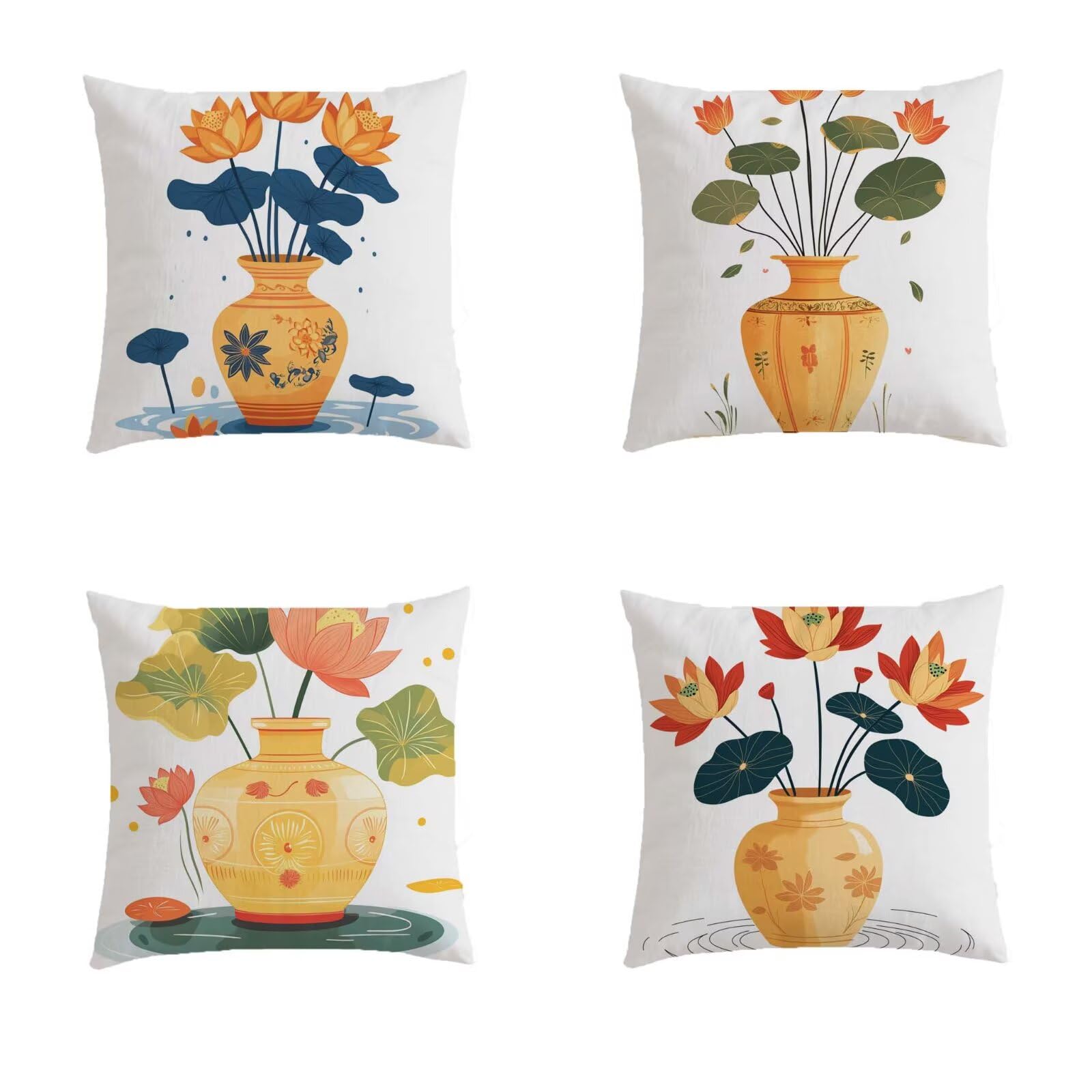 Housse coussin 40x40cm imperméable jaune fleur pour salon de jardin