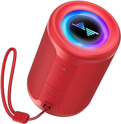 Vista 7 de LENRUE Altavoz Bluetooth Pequeño Portátil con Luces, Sonido Envolvente Estéreo TWS, Alimentado por Tipo C, Bluetooth 5.3, Entrada de Tarjeta AUX TF