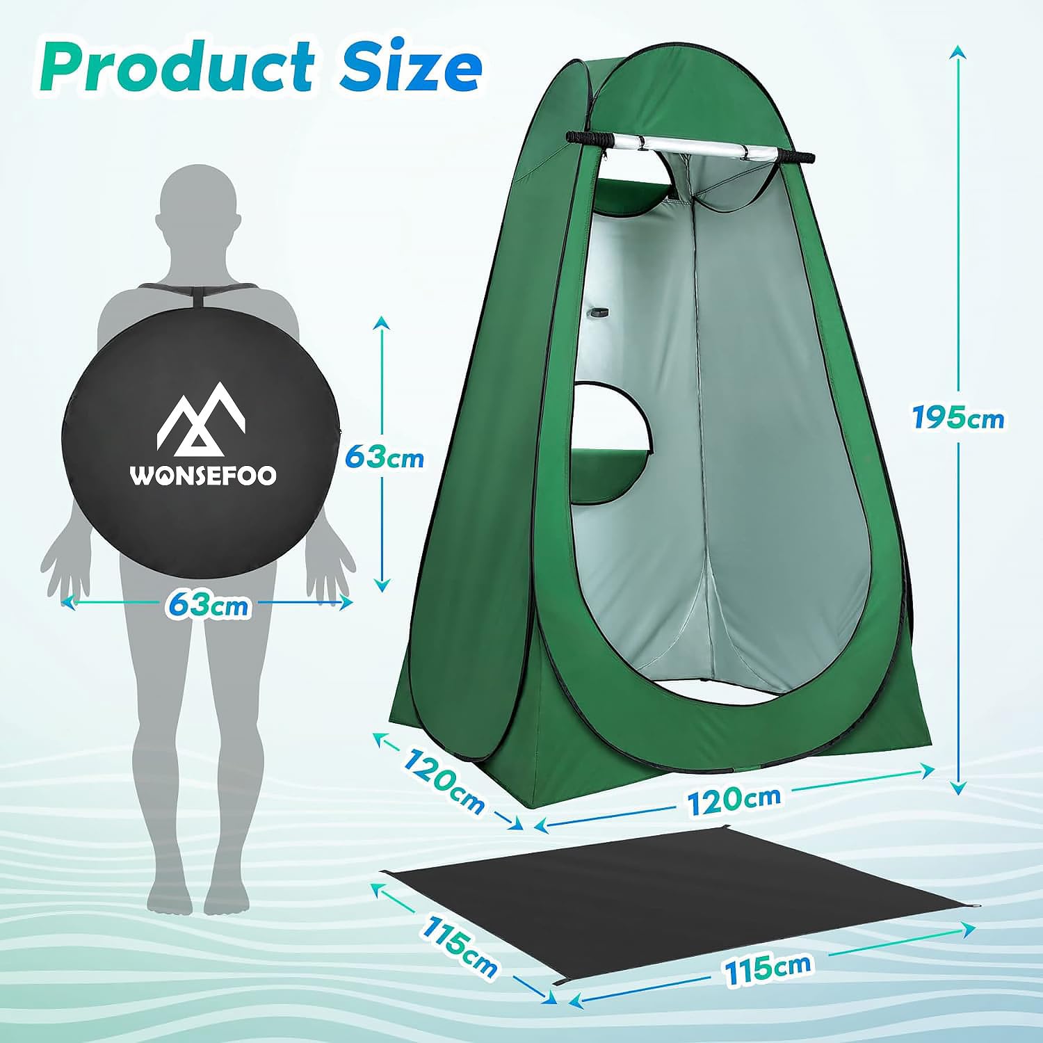 WONSEFOO Tente de Douche Pop-up Portable pour Toilettes privées | Protection UV et résistance à l'eau | Design Pop-up Pliable | 4 Personnes | Camping et randonnée