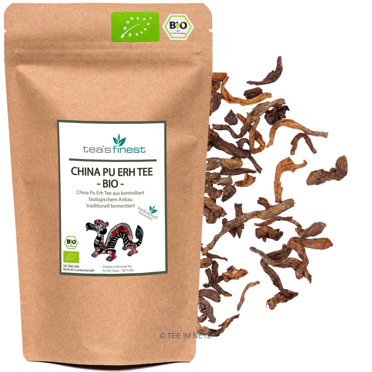 tea`s finest China Pu Erh Tee - traditionell fermentiert, kontrolliert biologischer Anbau und rückstandskontrolliert - BIO (1000 Gramm)