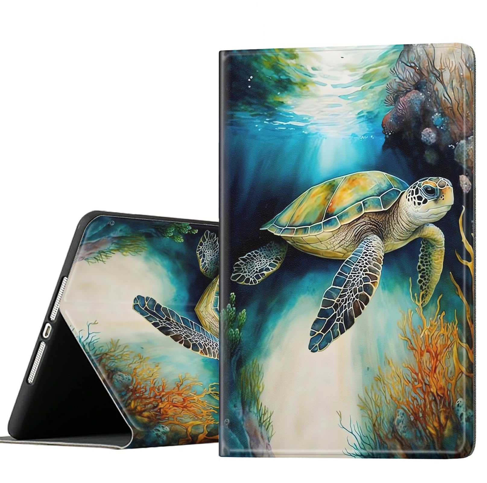 Compatible for Apple ipad 9th 8th 7th Generation Case 10.2 Inch with Pencil Holder,Adjustable Non-Slip Folio Protective Tablet Cover,Sea Turtle