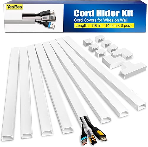 Miniatura 1 de Kit de ocultador de cable de 116 pulgadas, cubiertas de cable para cables en la pared, canaleta de cables pintable, protector de cable para montaje