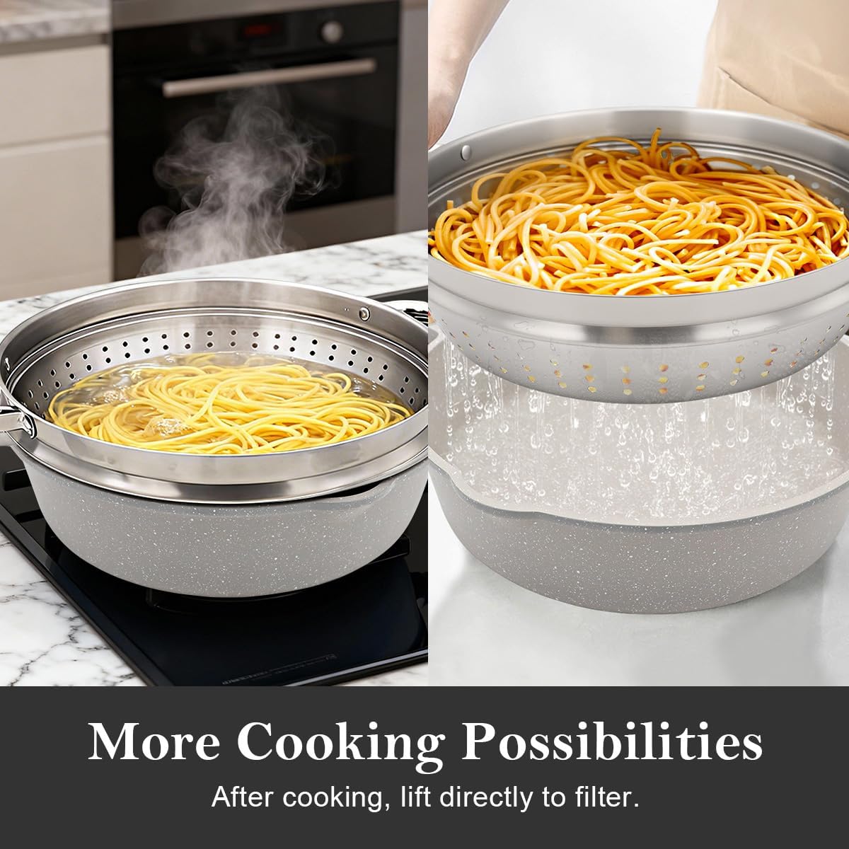 12-Inch Non Stick Deep Frying Pan Skillet with Steamer, 5 QT Nonstick Saute Pan with Lid & Detachable Handle, Induction Cooking Pan, Compatible with All Cooktops, Oven Safe, PFOA Free, White