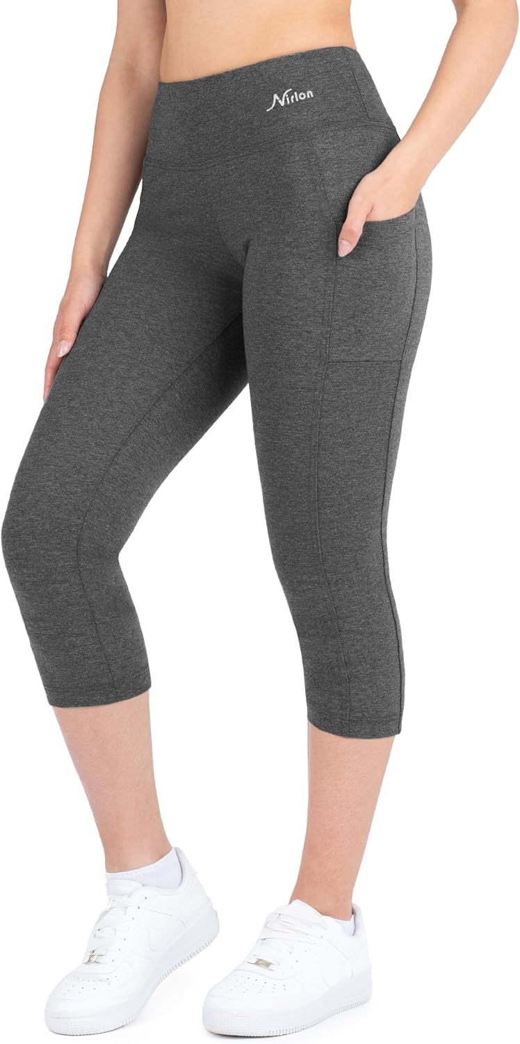 Nirlon Capri Leggings with Pockets - Capri Leggings with Pockets for Women Breathable High Waisted Capri Leggings for Women