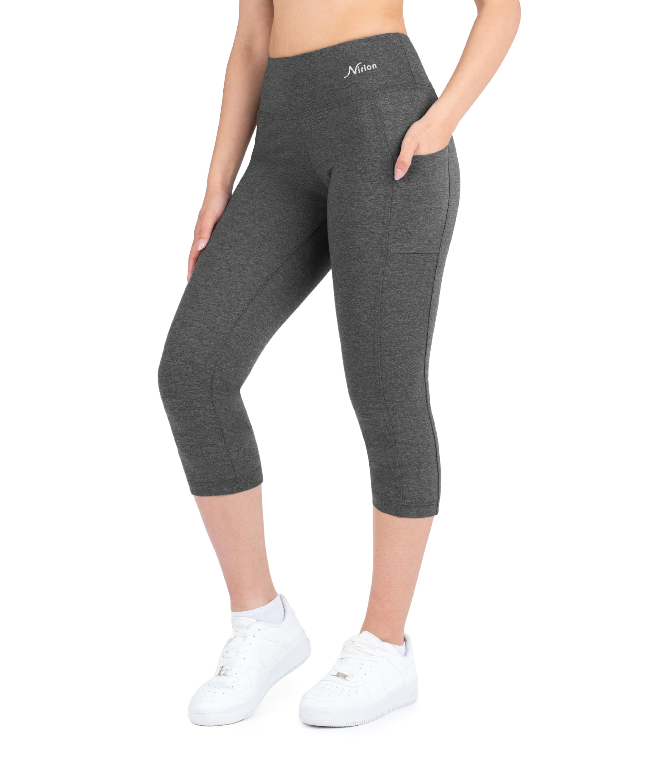 Nirlon Capri Leggings with Pockets - Capri Leggings with Pockets for Women Breathable High Waisted Capri Leggings for Women