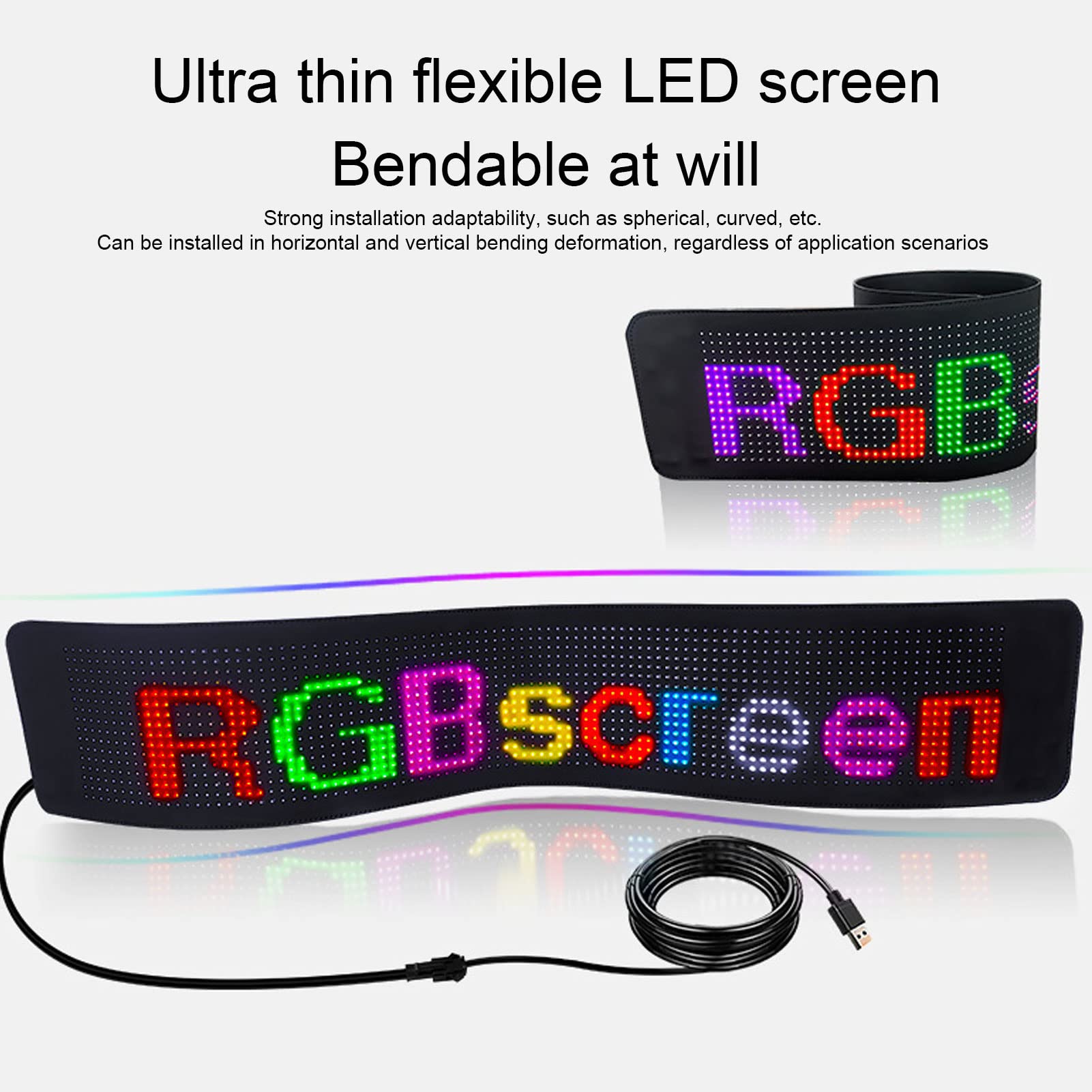 Écran de Voiture LED Flexible, écran de Voiture LED App Control avec Texte personnalisé, Panneau Publicitaire Programmable, alimenté par USB, Matrice de Points 16 X 64 (Points)