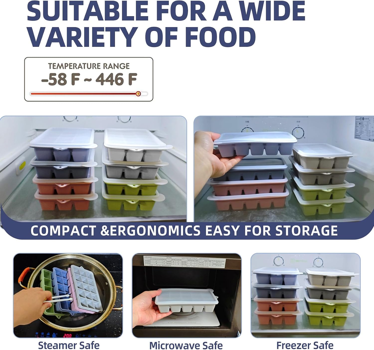 2 Tbsp. Silicone Freezer Molds - Perfect for Storing Garlic, Herbs, Ginger, Pesto, Tomato Paste, Lemon Juice, Purees and More - Silicone Food Freezer Tray (Multicolor 4 Pack)