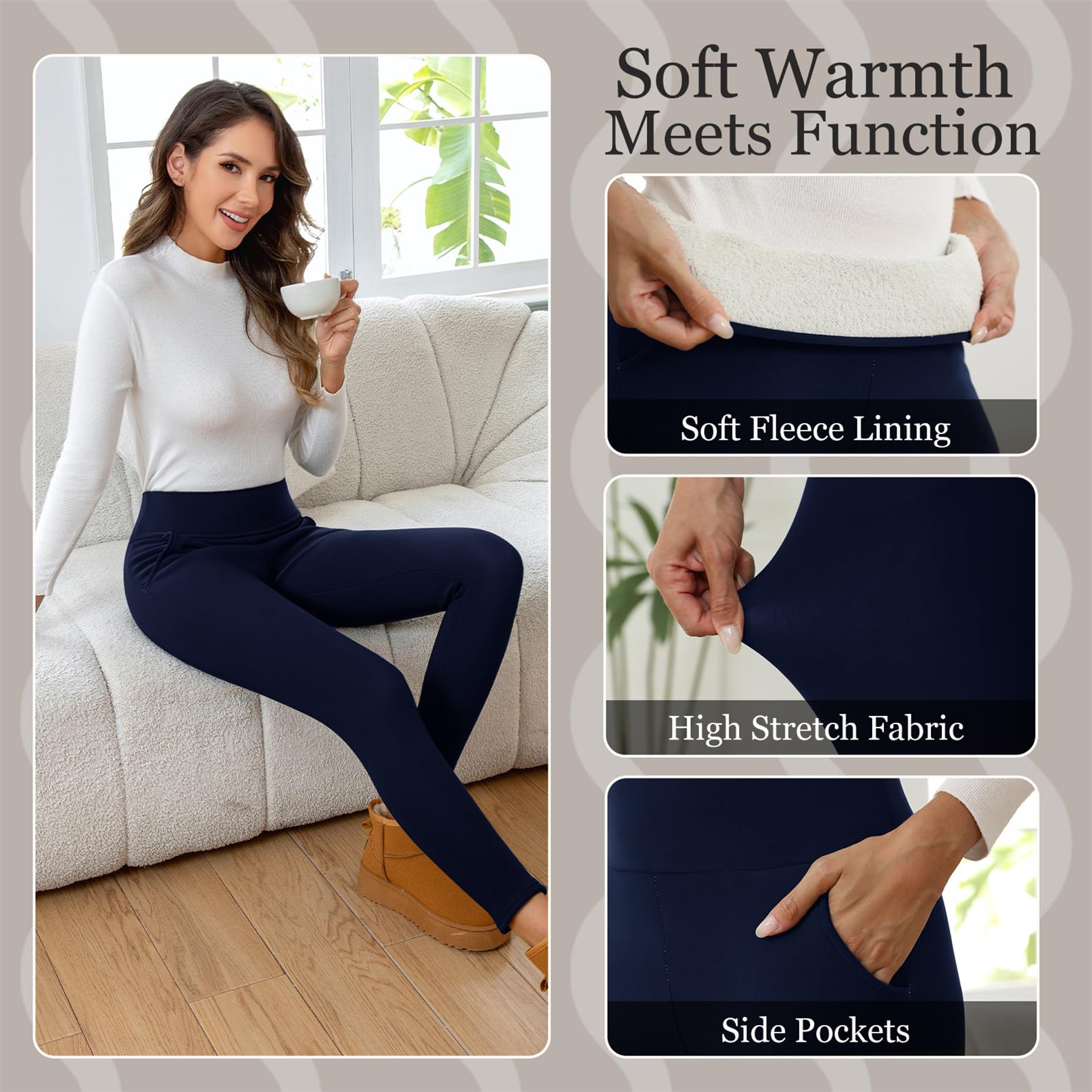 EDOTON Leggings da Donna a Vita Alta Caldi Pantaloni Invernali con Tasche Fodera in Pile per Sport e Yoga