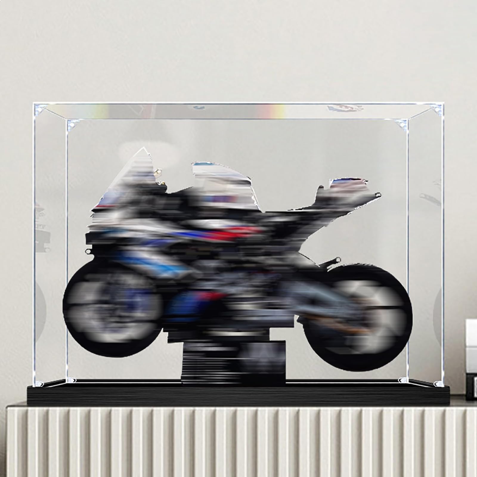 Akrylowa gablota do motocykla*GO 42130 Moto BM*W M 1000 RR - przezroczysta i pyłoszczelna obudowa do prezentacji i przechowywania do kolekcjonerskich modeli konstrukcyjnych (czarny-3mm)