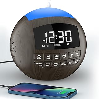 Alarm Clock Radio, Wooden Clock Radio for Bedroom, Bluetooth Alarm Clock FM Radio with 7 Color Night Light, Type C & USB Charger Port, Battery Backup,LED Dimmer Display, Timer, for Home Nightstand Kid