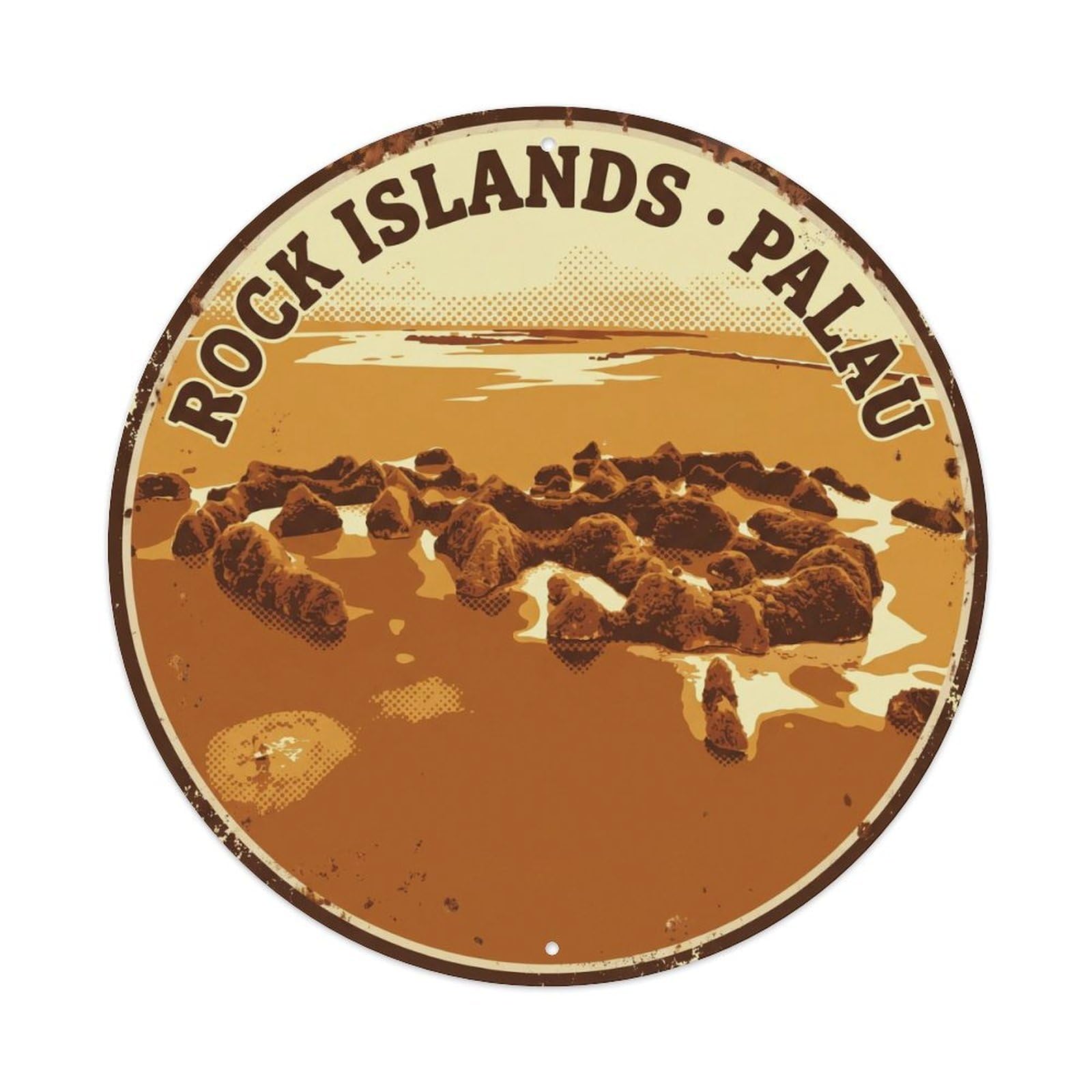 Olyhtr 8X8inch Classic Style Aerial Palau Rock Islands Warm Sepia Retro Lagoon Metal Tin Sign
