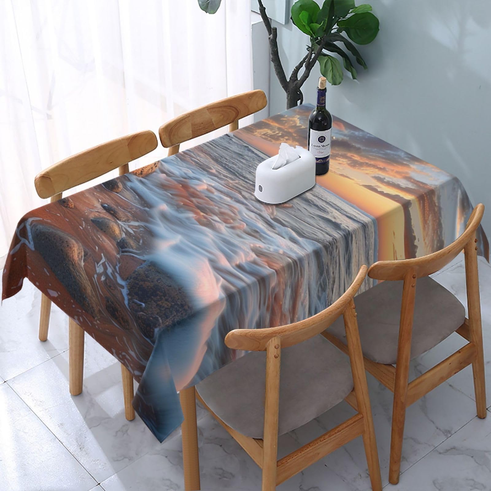 WPKJU Beach Maui Hawaii Sunset Sea Waves Clouds Printed Tablecloth Water Resistant Table Cover Washable Rectangle Table Cloth for Tables 54x72 in