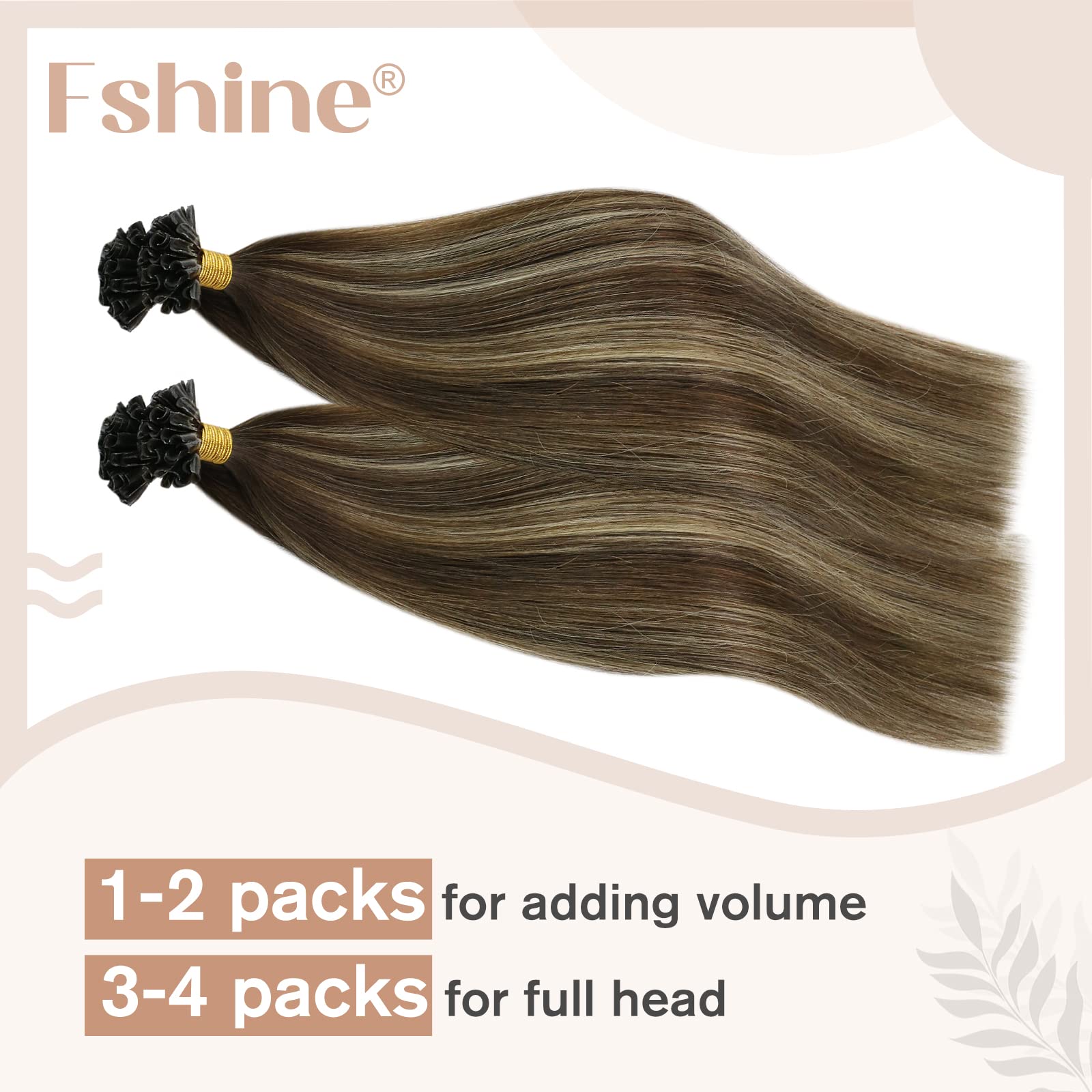 Fshine Extension Cheratina 55CM 50g Capelli Keratin Extension Lisci Hair Balayage Extensions Colore 4 Castano Scuro Con 27 Biondo Fragola E 4 Marrone Scuro Hair Extension 1g/ciocca Remy Hair Cheratina