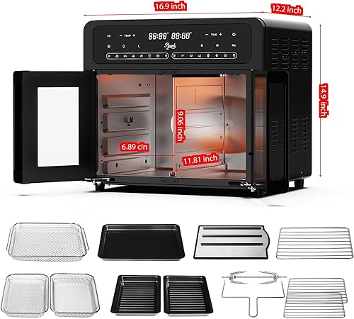 Miniatura 5 de Combo de horno tostador con freidora de aire de doble zona de 25.4 cuartos de galón, puerta de vidrio francesa, capacidad XL, rango de temperatura