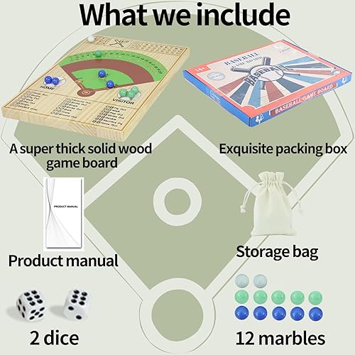 Miniatura 3 de Medikaison Juego de mesa de dados de béisbol, dados de madera maciza y mármol, divertido juego de mesa de batalla doble para adultos, familia,