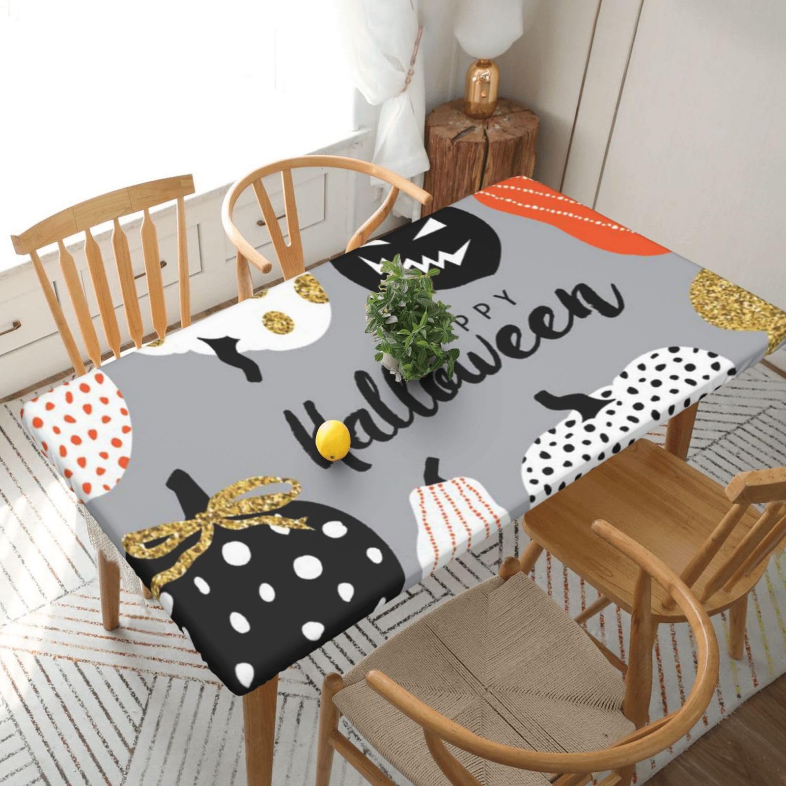 BNVSADC Happy-Halloween-Day Printed 5FT Tablecloth Polyester Kitchen Water Resistant Table Cloth Dining Table Decoration Table Covers, 152x76 CM