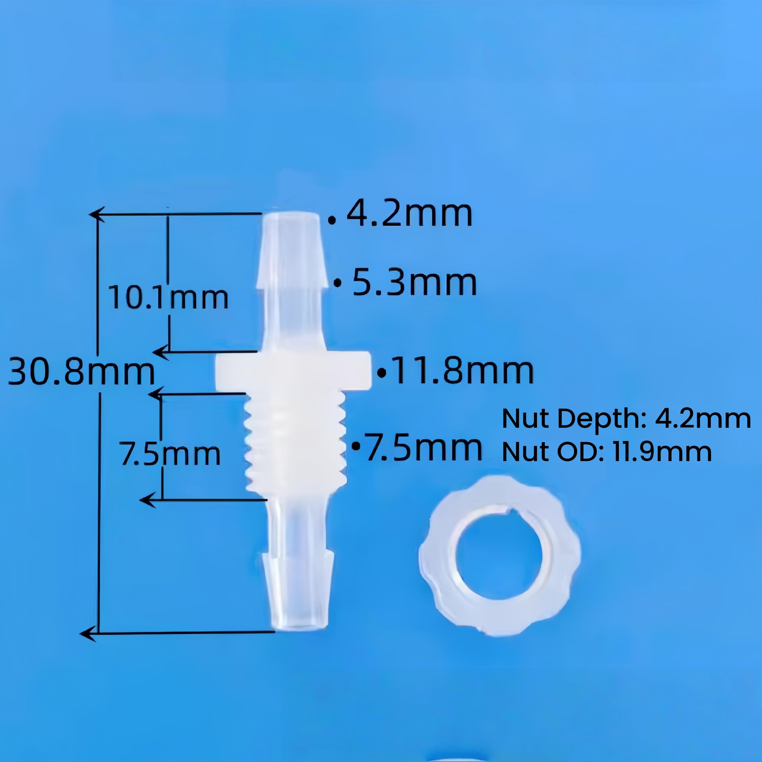Złącze wtykowe 5/81.3 cm, gwint męski M8 do akwarium, laboratorium, ogrodu - 25 szt