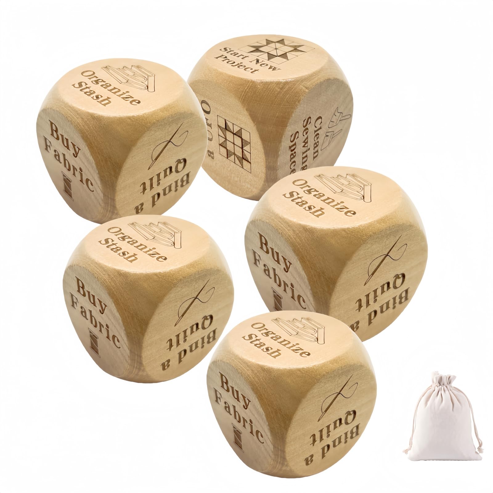 ZYZX Wooden Quilter's Dice Dice -6-Sided Carving Sewing Task Tool, Suitable for Quilting Projects and Gifts for Handicraft Enthusiasts(5pcs)