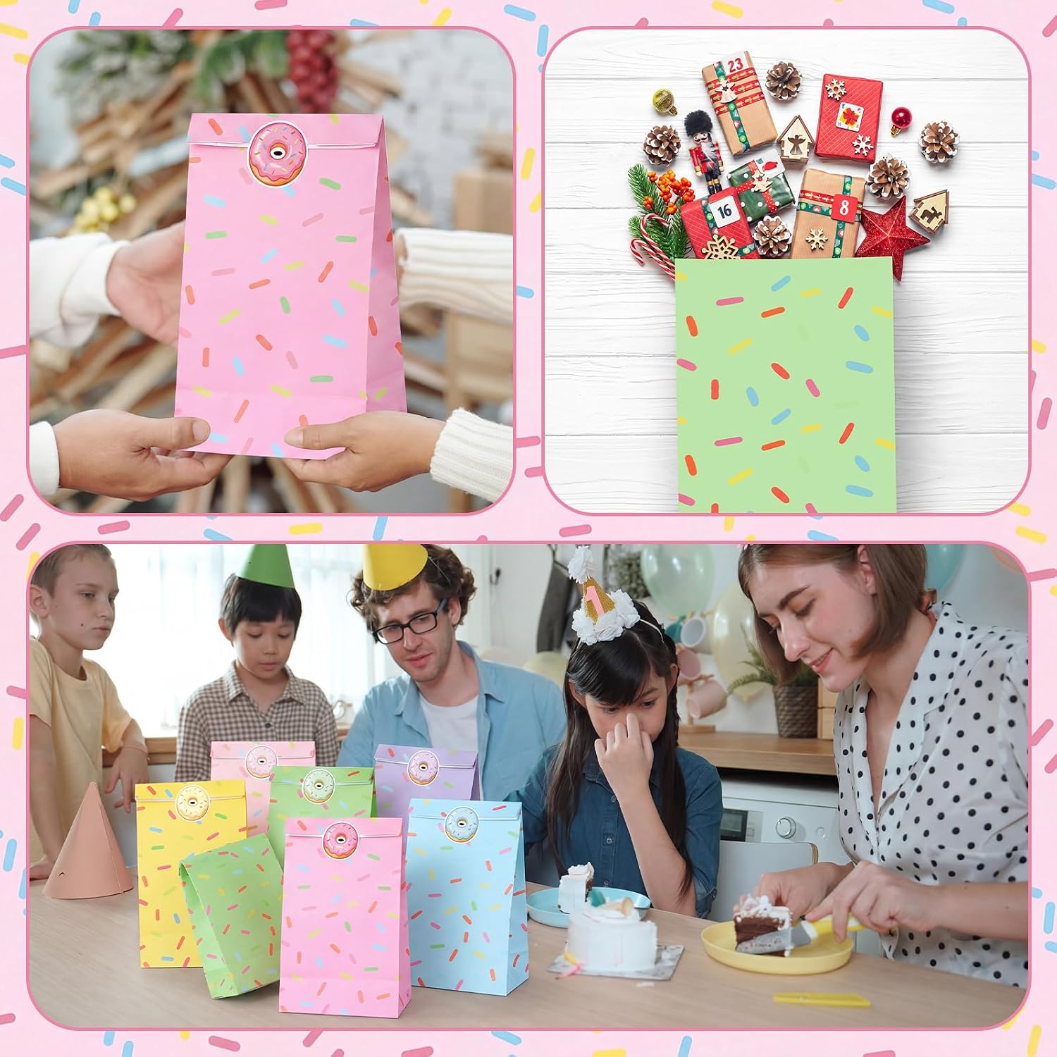 Glenmal 24 Pack Sprinkle Paper Gift Bags Bulk with Donut Stickers, Confetti Party Gift Bag Snacks Treat Candy Party Favors Bags for Birthday Wedding Baby Shower Festivals Decoration Supplies image 5