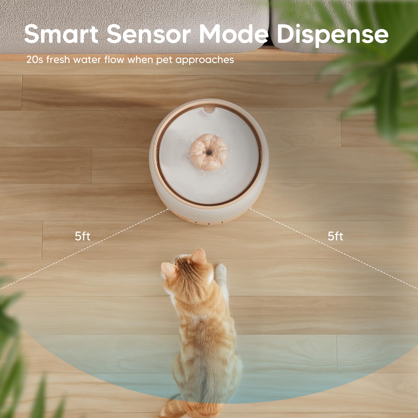 WOPET Wireless Cat Water Fountain, 3L/101oz Ceramic Automatic Pet Water Dispenser for Cats, Battery Operated Cordless Dog Water Fountain with Motion Sensor, Ultra Quiet Wireless Pump, Dishwasher Safe - image 7