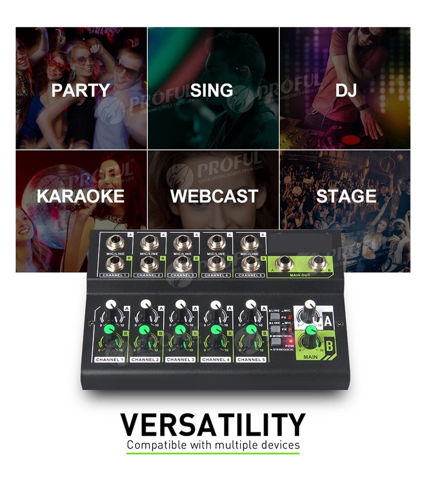 Attrezzatura per DJ per Feste Mini Portatile a 10 canali DJ Expander Audio Controller, Passaggio tra Stereo e Mono, for Fase Multi-Dispositivo, Banda.