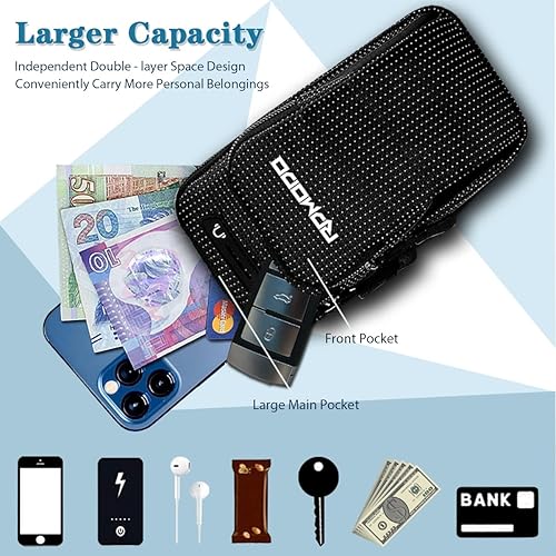 Miniatura 2 de Soporte para teléfono para correr, resistente al agua, para iPhone, Samsung y LG, 2 bolsillos, tamaño grande, banda elástica, bolsa de teléfono para