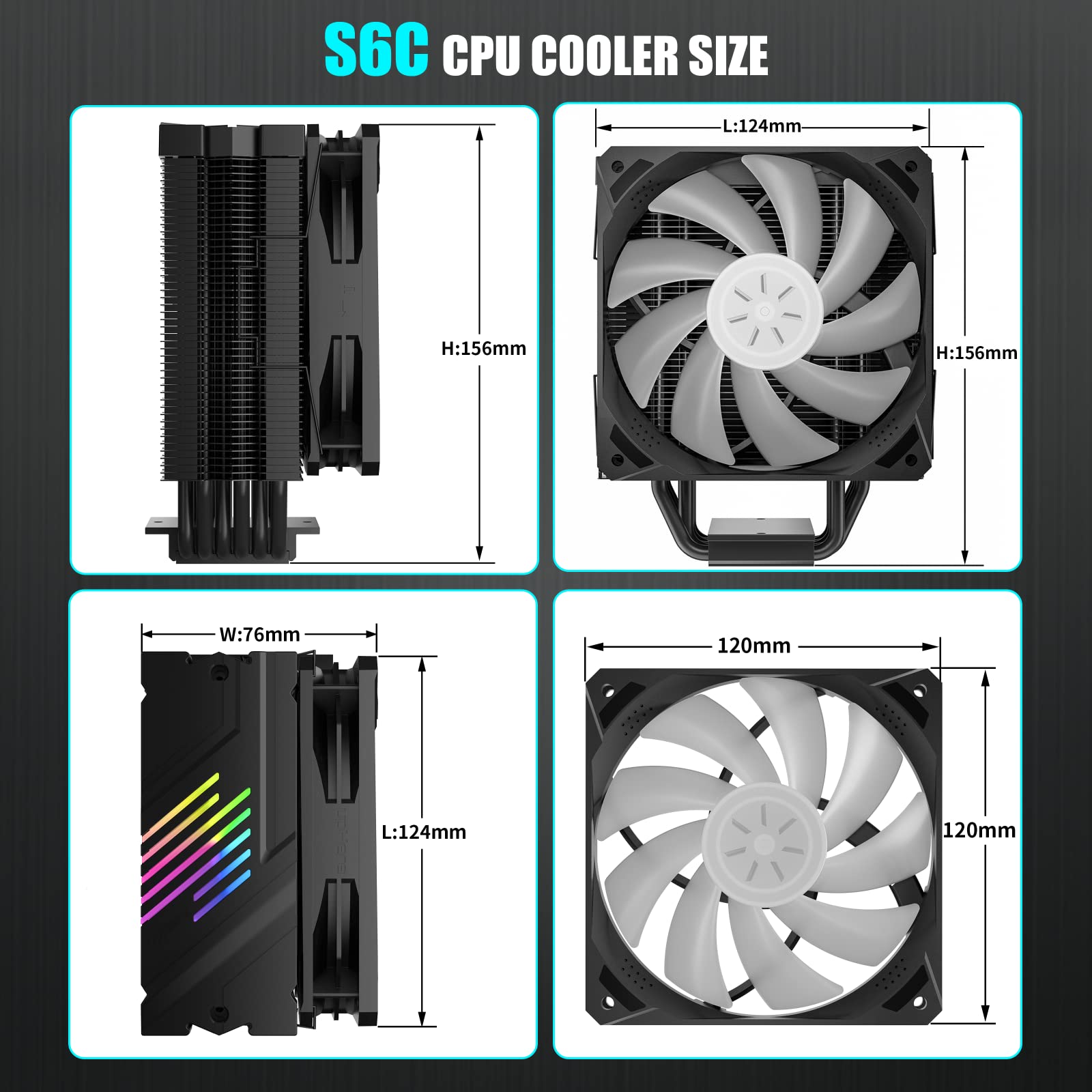 Snapklik.com : upHere S6C CPU Air Cooler LGA 1700 Ready 6 Heat Pipes ...