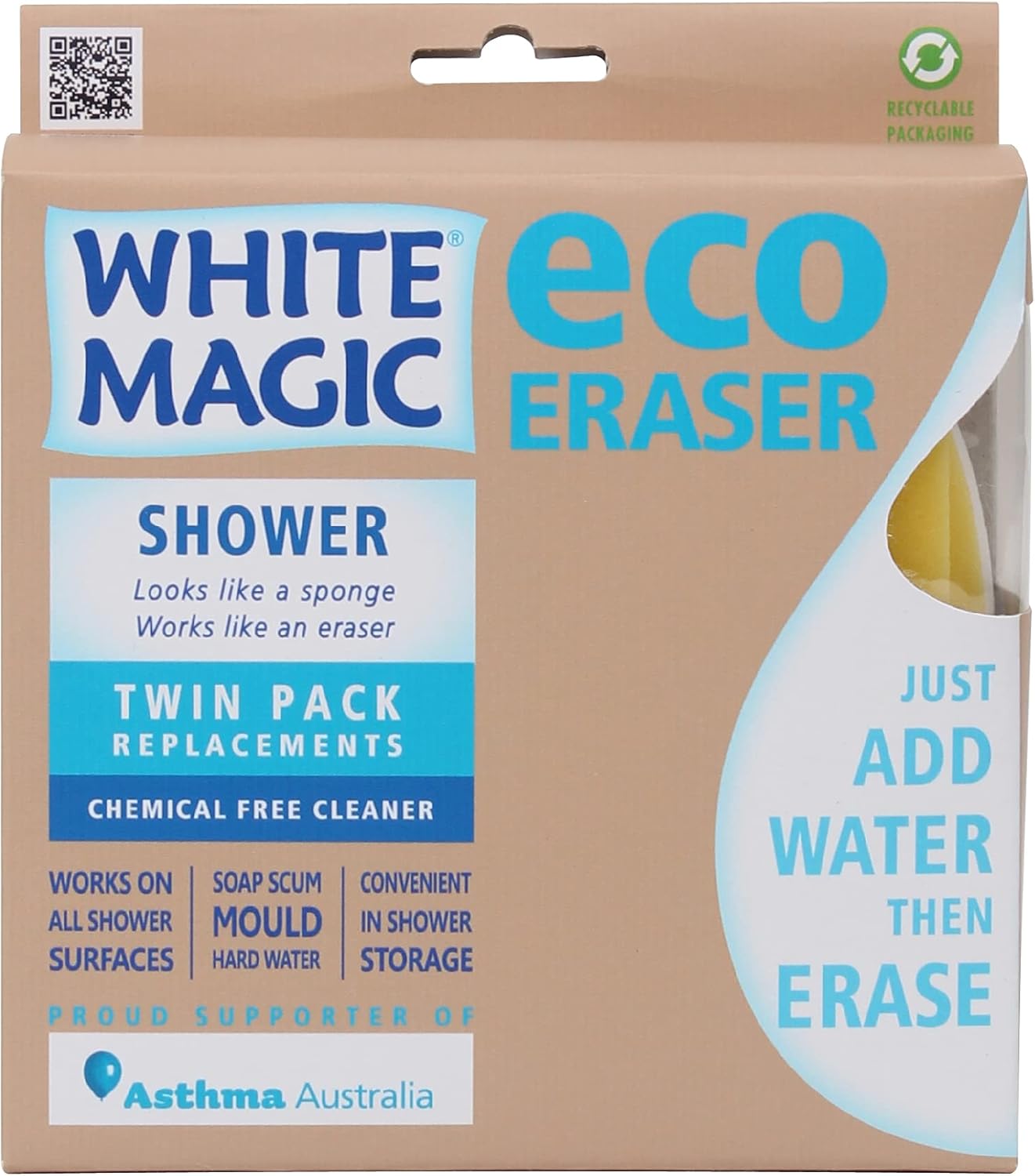 White Magic Shower Eraser Twin Pack Replacement Cleaning Sponge