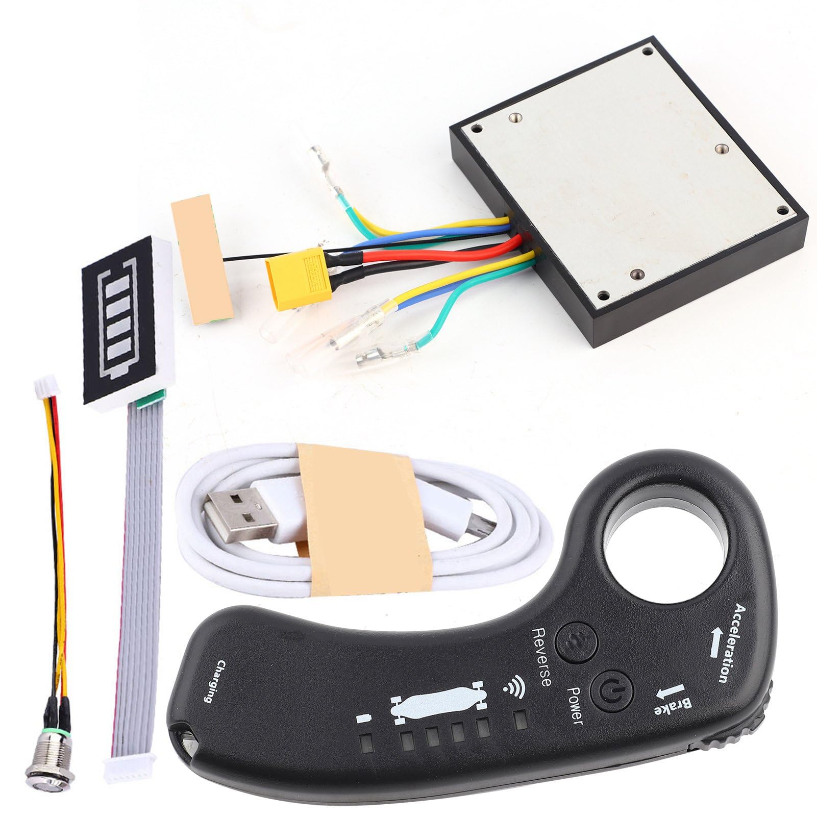 Elektro Skateboard Controller ESC Set, 36V 12A 430W Elektrisches Longboard Doppelantrieb Sinuswelle Bürstenloser Nabenmotor Hauptplatine ESC mit Fernbedienung