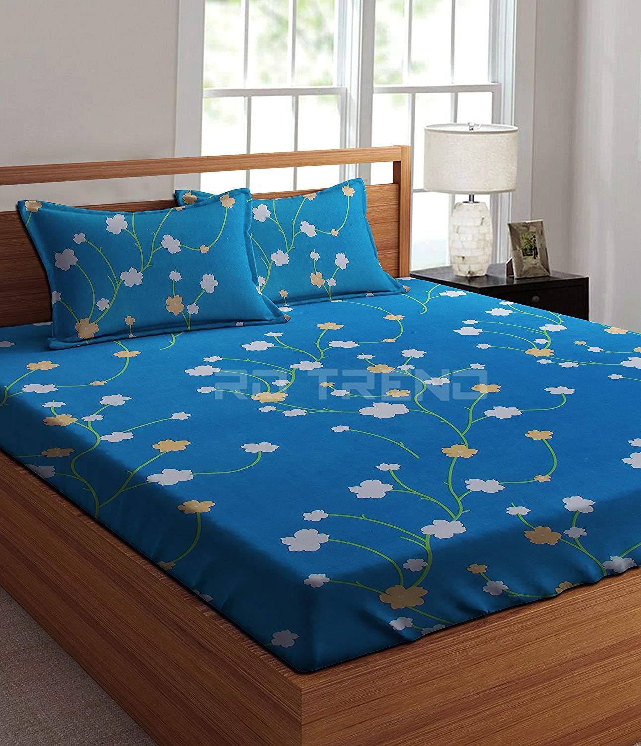 RD TREND Presents Luxurious Glace Cotton Super Soft 210 TC 360° Elastic Fitted Bedsheet King Size (78X72X8 Inch) with 2 Pillow Covers, Color-Blue,Pattern-Floral (B09Y22QCZF) Amazon Price History, Amazon Price Tracker
