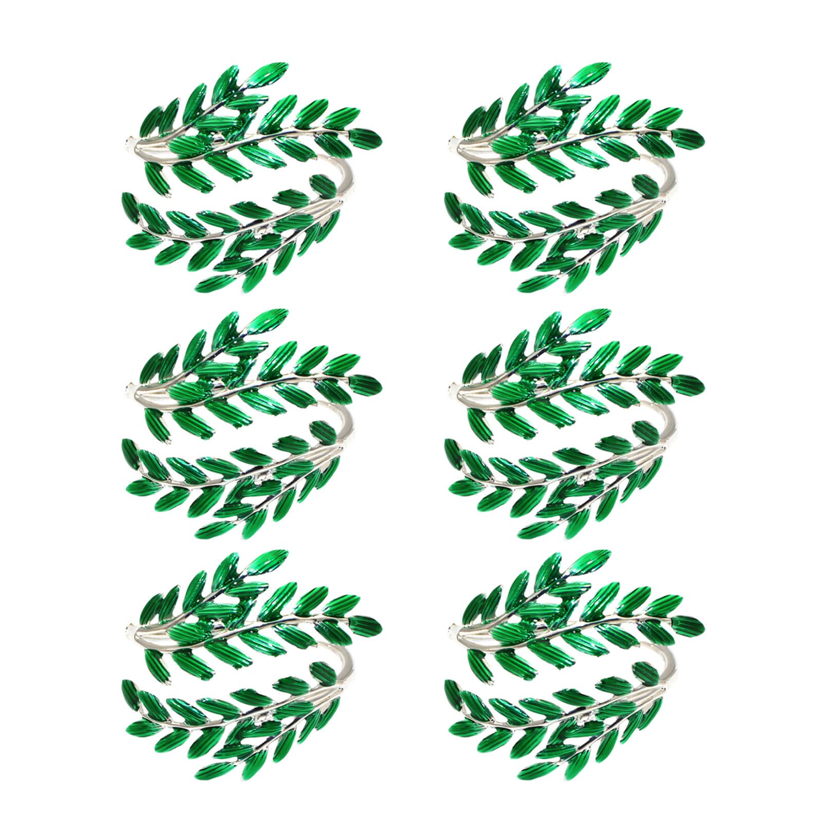 Buxuaaaa Willow Leaves Stylish Green Metal Napkin Rings With Natural Leaves Napkin Holders Alloy Materials Serviette Buckles For Home Use Decorative Holders