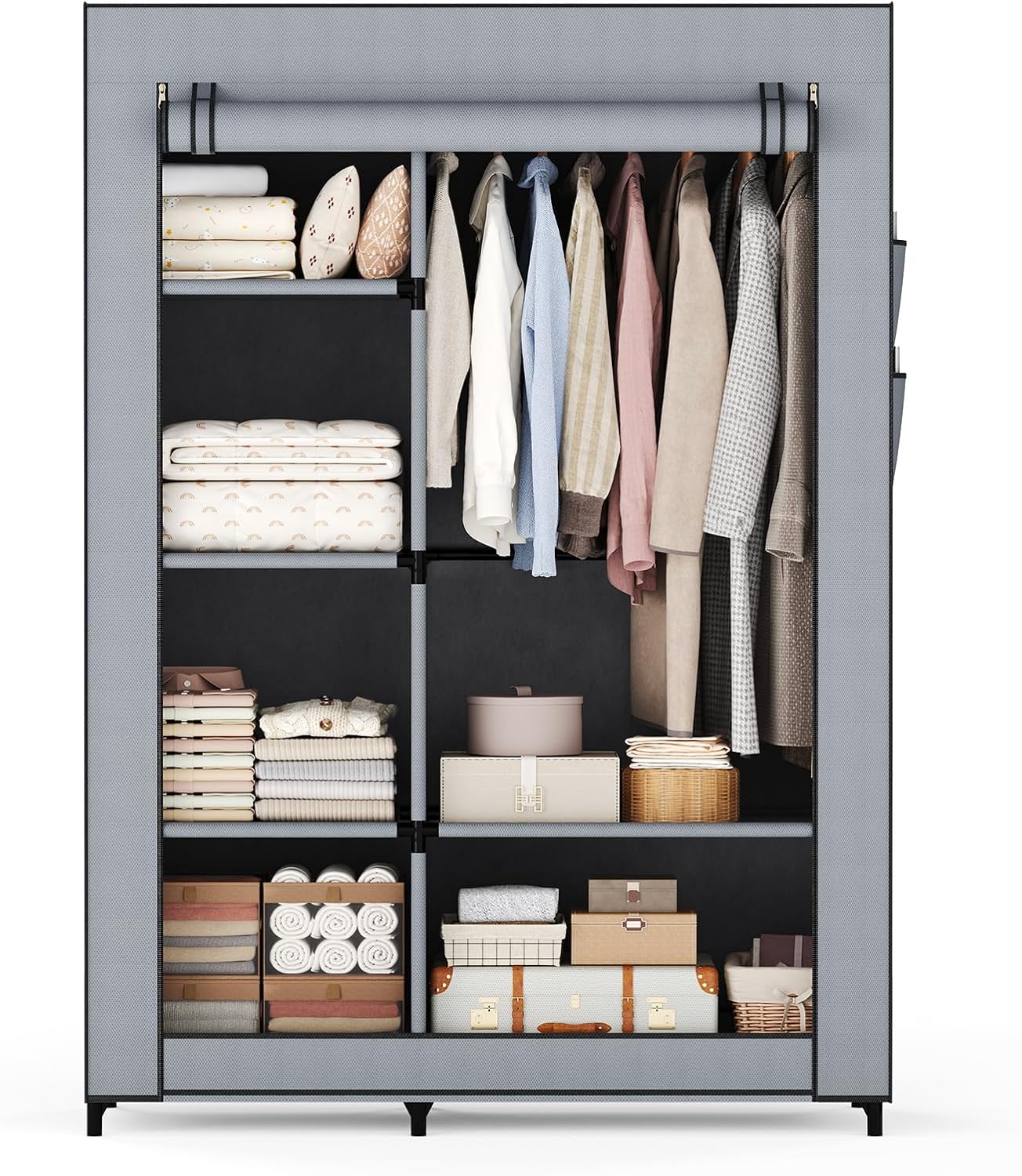 NEWBULIG Portable Fabric Clothes Rack with Zippered Dust Cover, Lightweight Clothes Rack with Hanging Area, Freestanding Closet Organizer for Bedroom, Hallway, or Basement Storage.