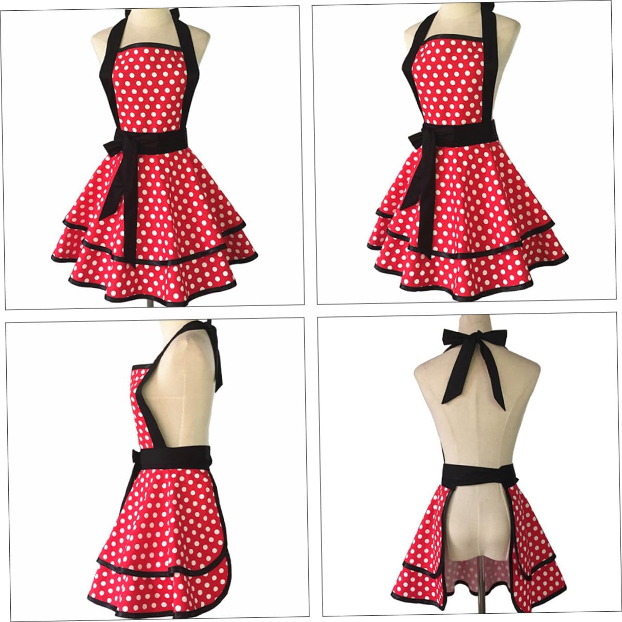 NOLITOY Delantal de Algodón Puro Doble Capa y Falda Amplia Diseño de Lunares y Azul Delantal para Cocina Limpieza y Hotel Unisex Cómodo y Ligero Adecuado para Uso Doméstico y