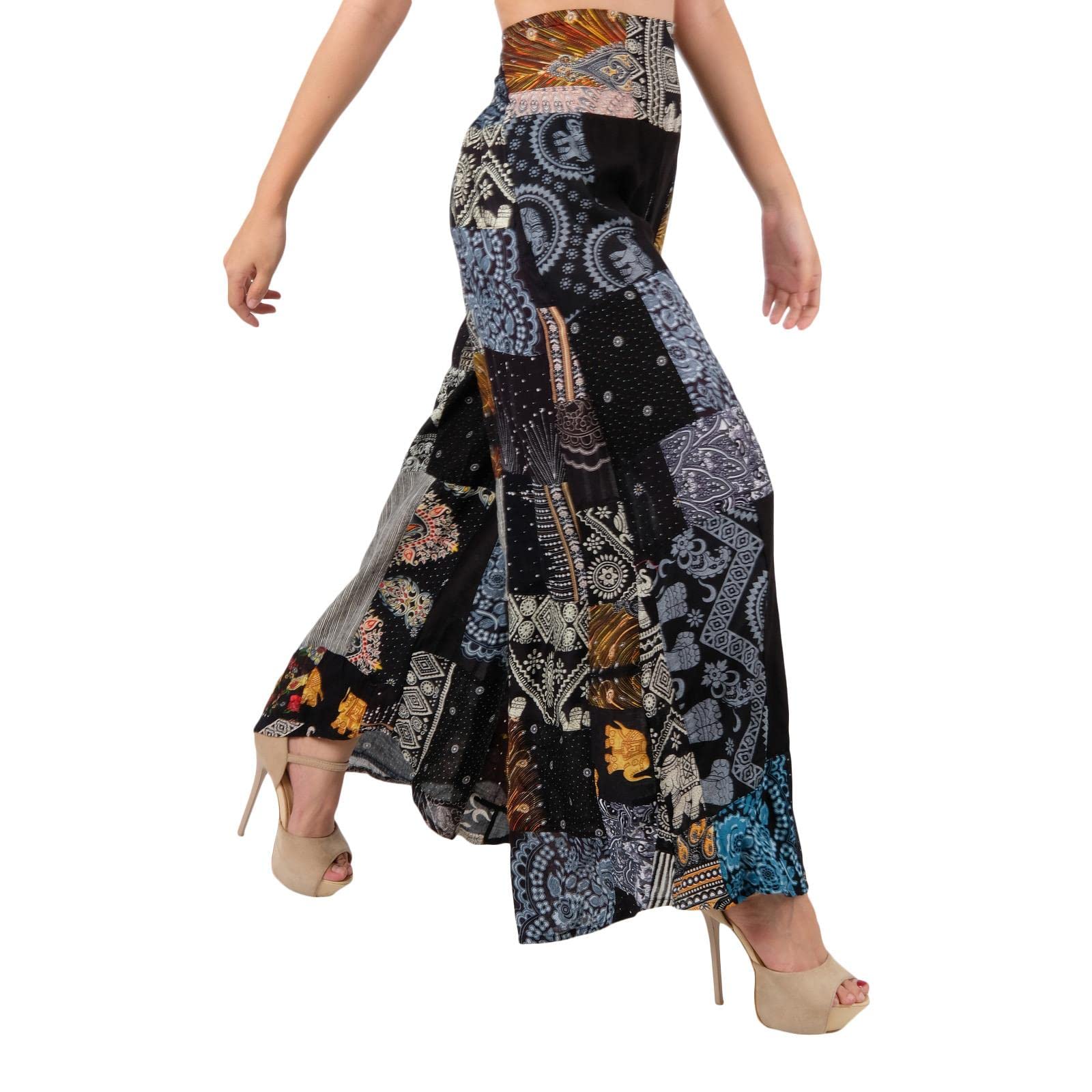 Lofbaz Pantalon Palazzo à Jambe Large Patchwork pour Femme