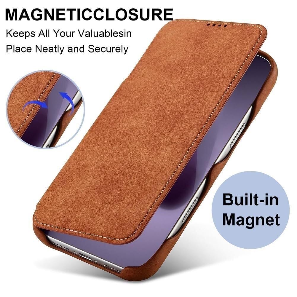 Generico Etui na iPhone 17 Pro Max/17 Pro/Air/17, magnetyczne etui na karty z klapką z klapką na telefon komórkowy all-inclusive (mosiądz, 17)