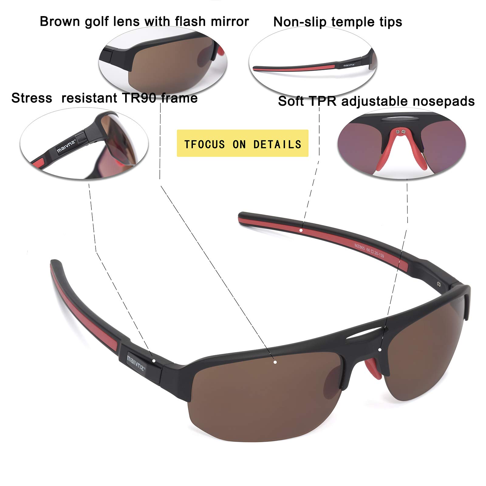maivnz Hochauflösende Golfball-Finder-Sportbrille für Herren und Damen, Golf-Sonnenbrille, Golfbrille, Pickleball-Brille MZ861