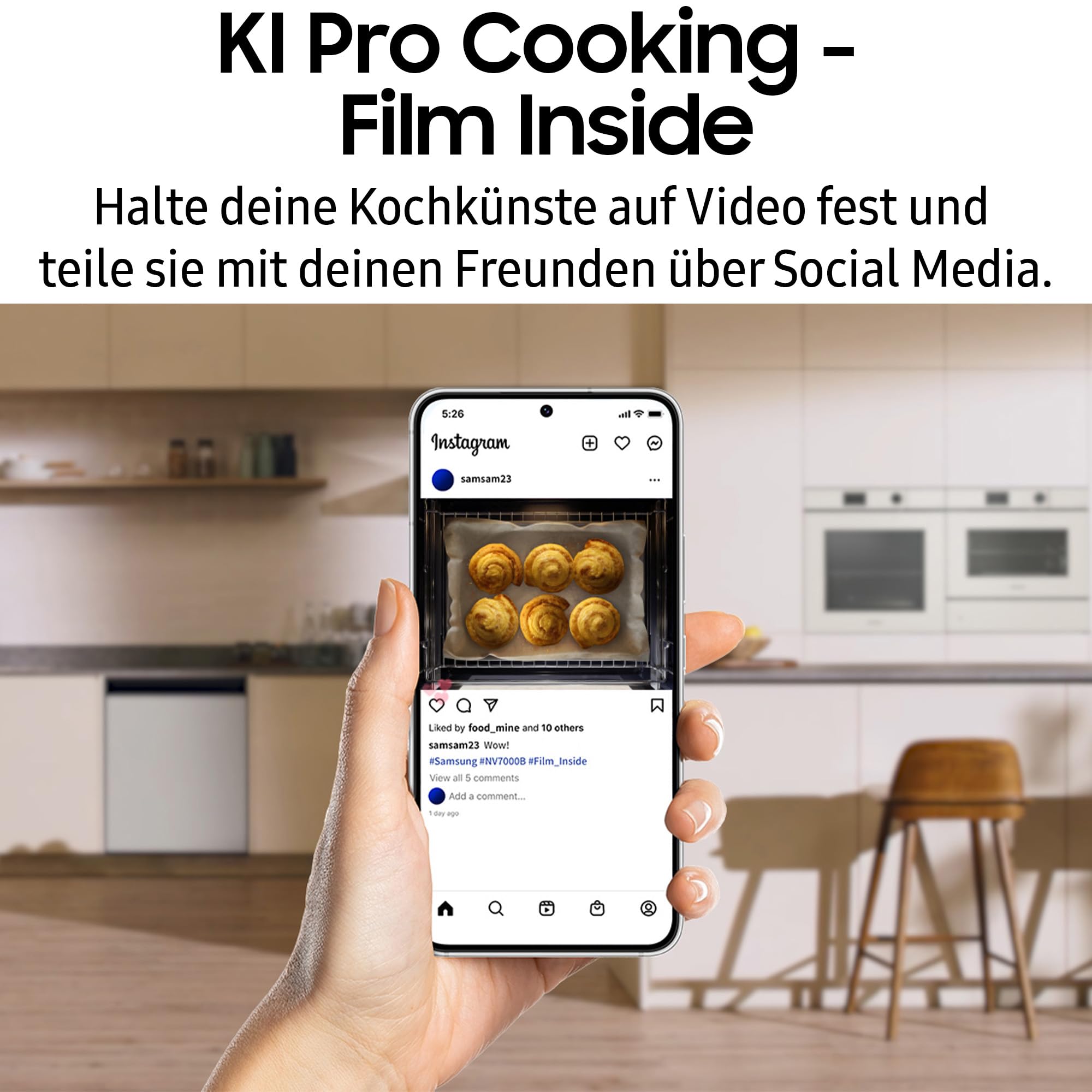 Samsung NV7B7997ADK/U1 Dual Cook Einbaubackofen, Dampfgaren mit 700-ml-Wassertank, 76 l, Pyrolytische Selbstreinigung, Automatische Türöffnung, Kamera, SmartThings Cooking, Air Fry, Schwarzes Glas