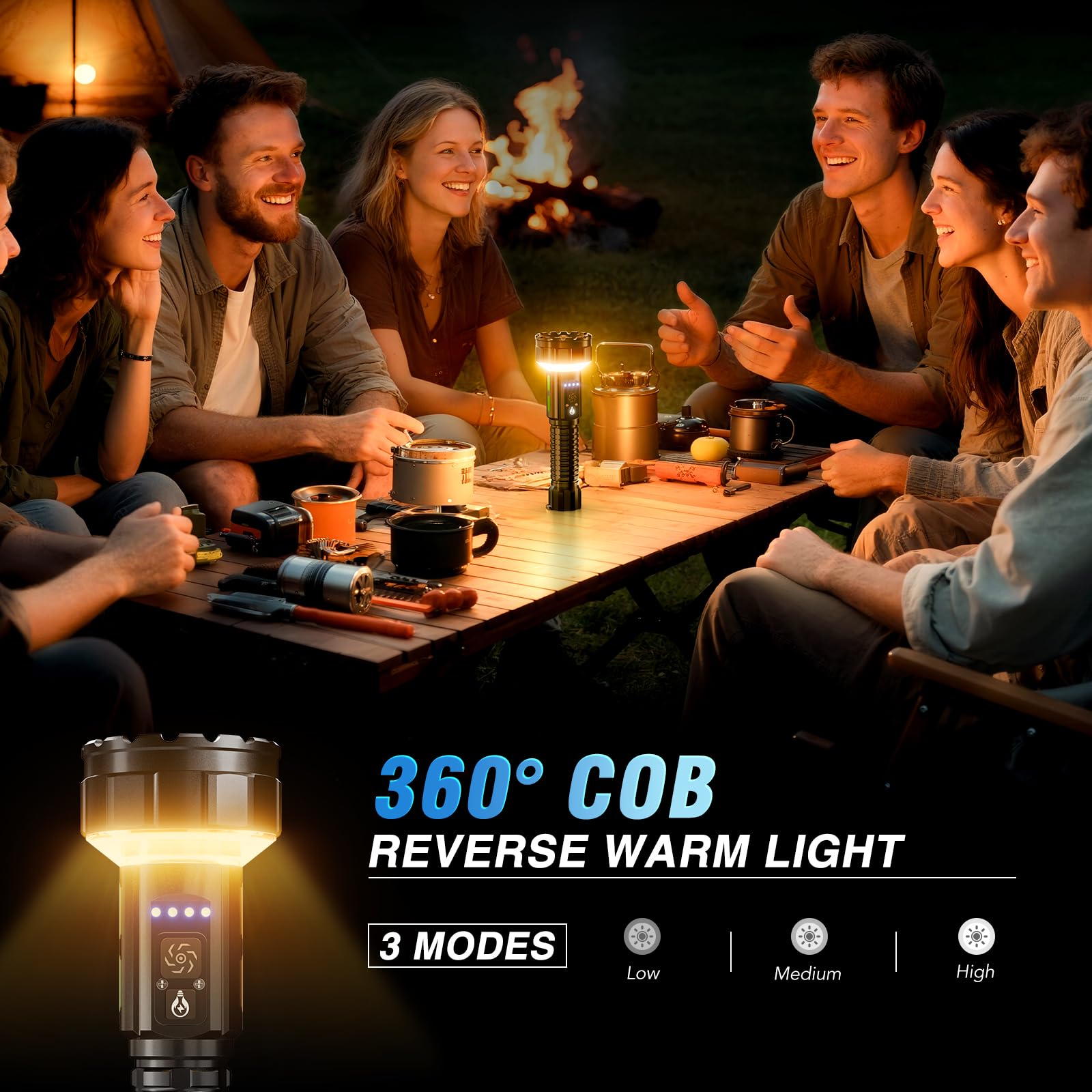 Sogdeco Torch Rechargeable, 9 LED Super Bright Torches with COB Camping Light, Adjustable Focus, 11 Modes - Image 4