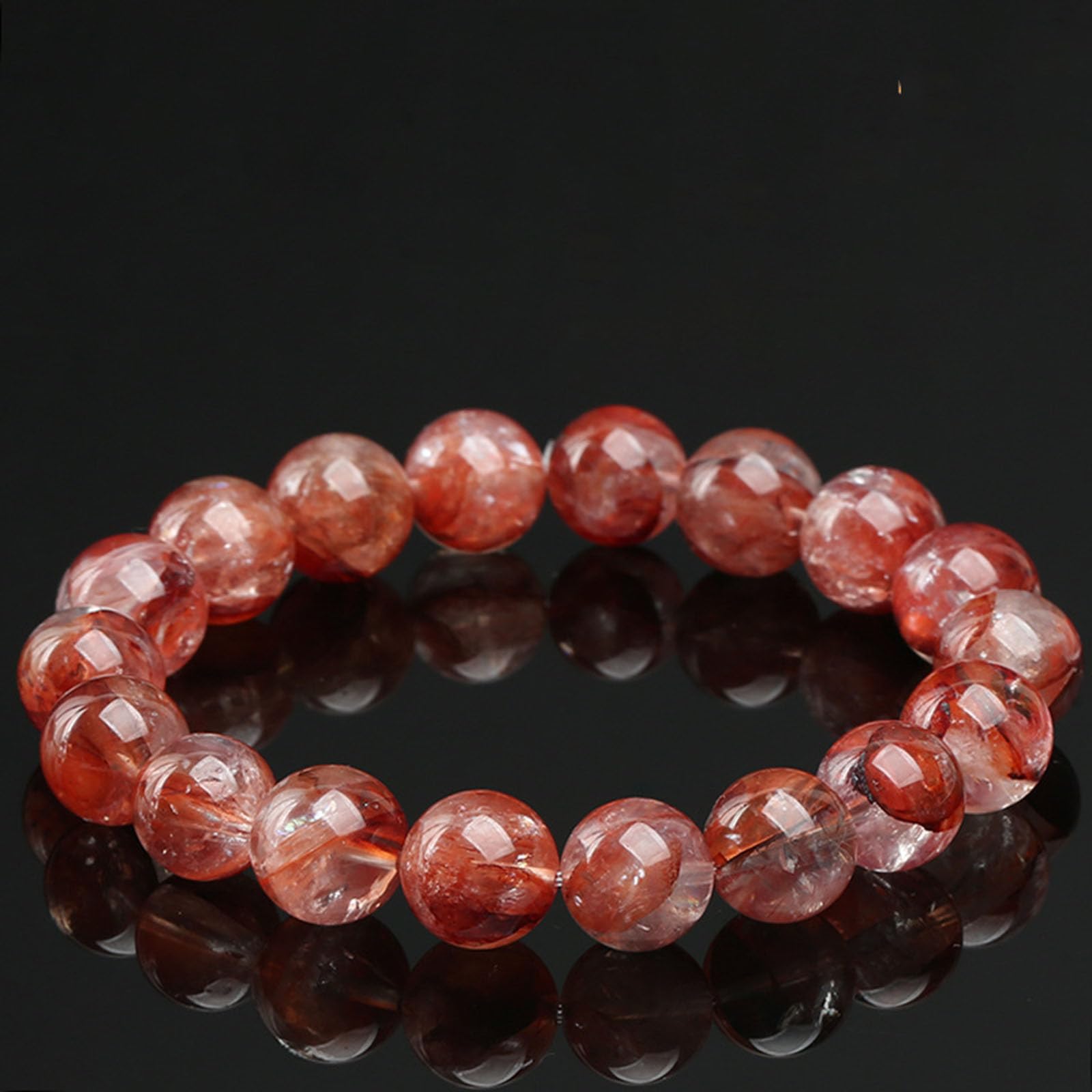 Natürliches Edelstein-Perlen-Stretch-Armband, Quarz-Rotgummi-Blumen-Energiestein, runde Perlenarmbänder, Heilkristall-Steinperlen, Geschenke für Frauen und Männer,11~12mm