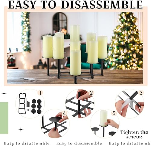 Miniatura 4 de Paquete de 2 portavelas de pilar de candelabros de metal negro, soporte de vela para chimenea sin llama o cera, centros de mesa para fiestas,