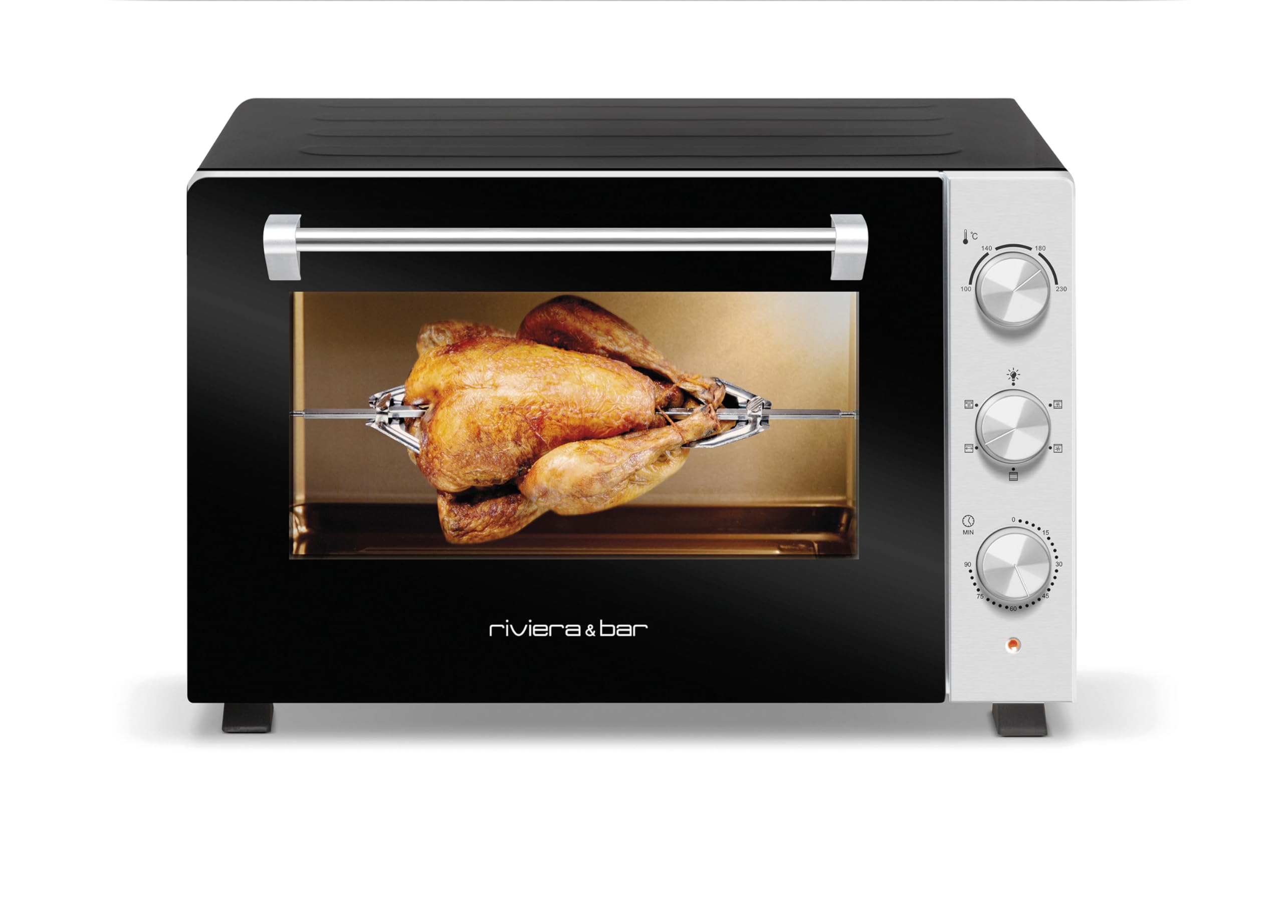 riviera&bar Four Posable Parois Tempérées - 1500W, 30L Inox - 5 Modes de Cuisson - Minuterie 90 min - Double Paroi Isolante - Accessoires Inclus - Noir Mat