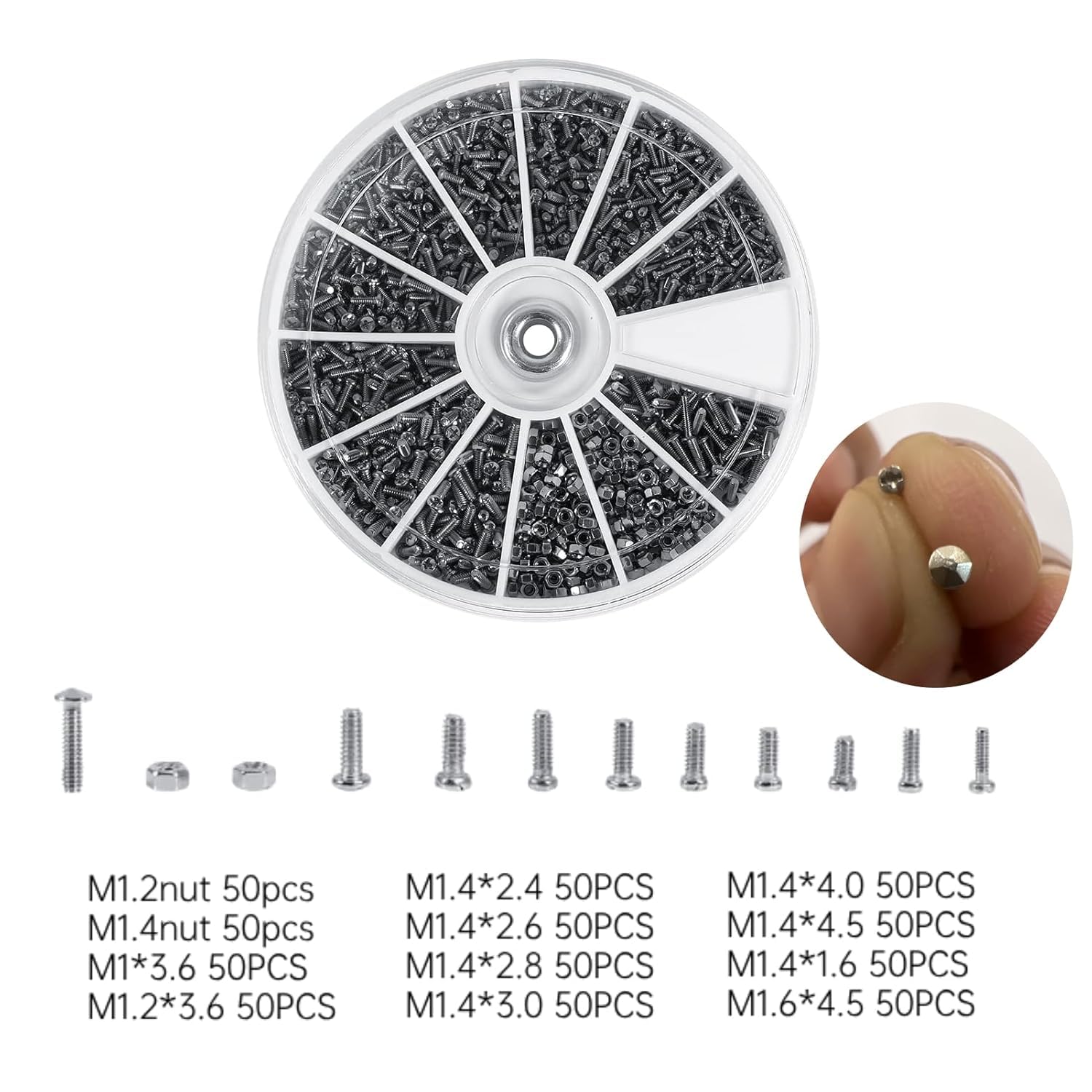 Small Screws Nuts Bolts Set, 600pcs 12 Kinds of Stainless Steel Screws Nuts Assortment Kit, M1 M1.2 M1.4 M1.6, for Watches Glassess - Image 2