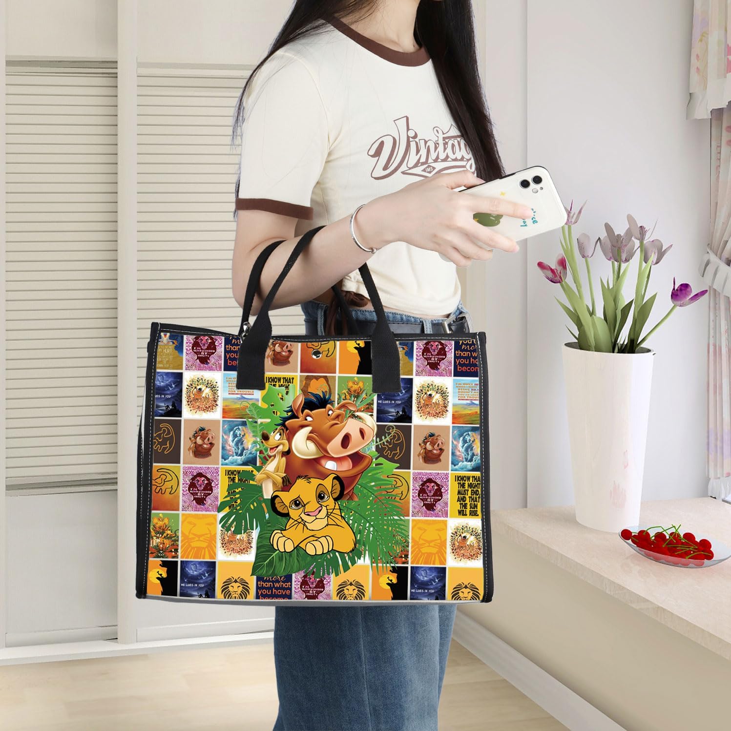 WZMPA Lions Tote Bag Cartoon Gifts Lion Lover Reusable Grocery Bag Movie Merchandise image 2