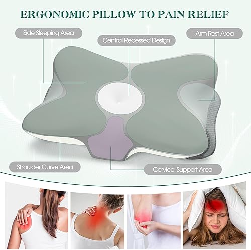 Miniatura 5 de Almohada cervical para aliviar el dolor de cuello, almohadas ergonómicas de espuma viscoelástica con funda de enfriamiento y alturas ajustables,